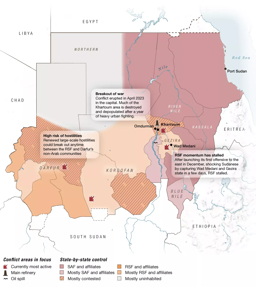 Sudan areas of control, février 2025